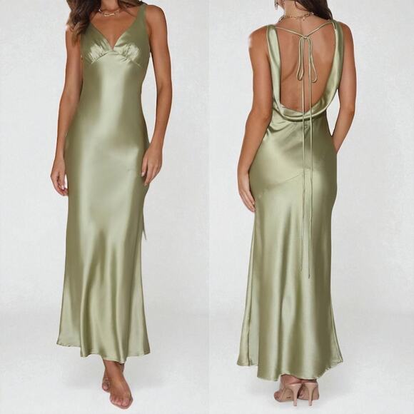 Vubiya NWT Satin Draped Dress in Sage - Picture 1 of 4